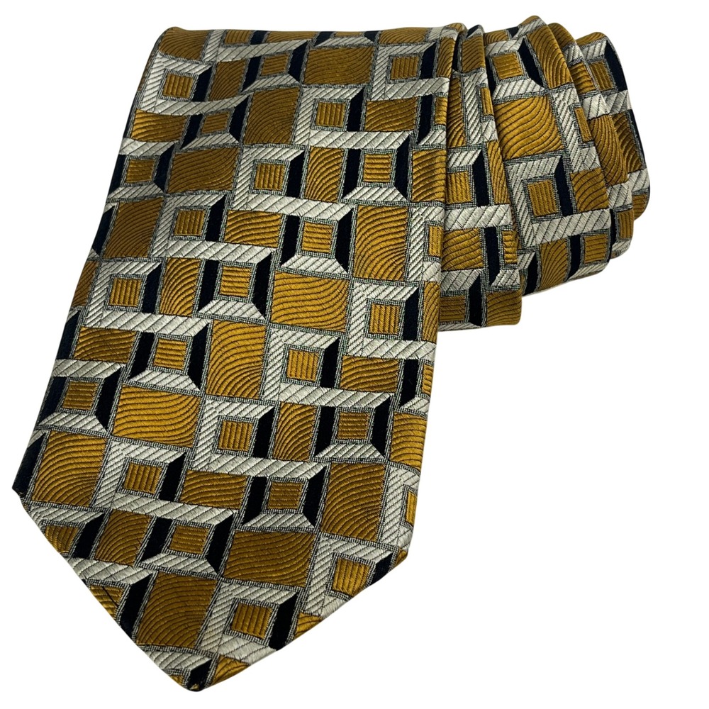 Bruno Piattelli Tie Men Gold Silver Black Geometric Silk Made‎ in Italy